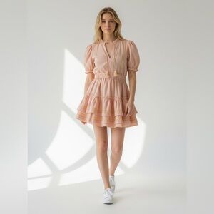 Pants Store Gingham Ruffle Dress Puff Sleeve Mini Dress Lace Orange White Small